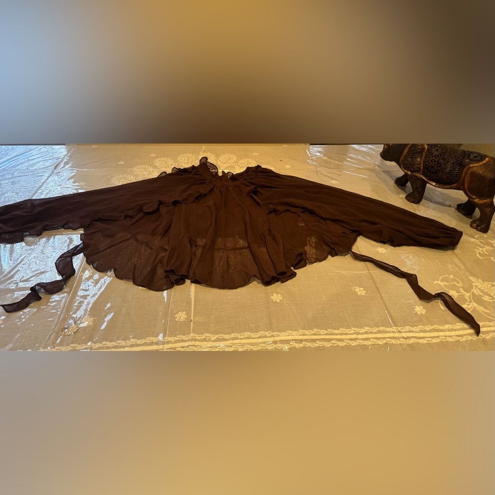 ❤️ Two Piece Elegant Brown Tiered Ruffled Chiffon Mini Dress Set with Liner - Picture 10 of 12